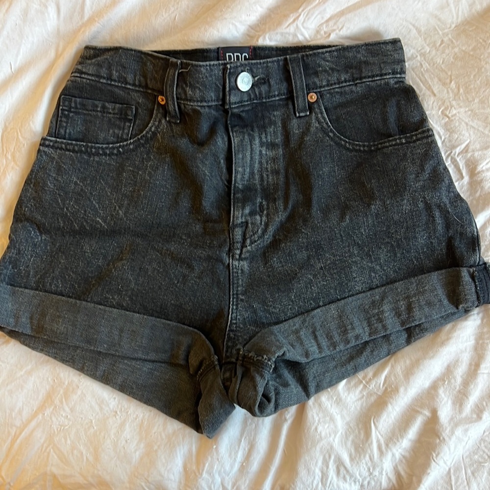BDG Urban Outfitters Mom High Rise Washed Black Denim Rolled Hem Jean Shorts